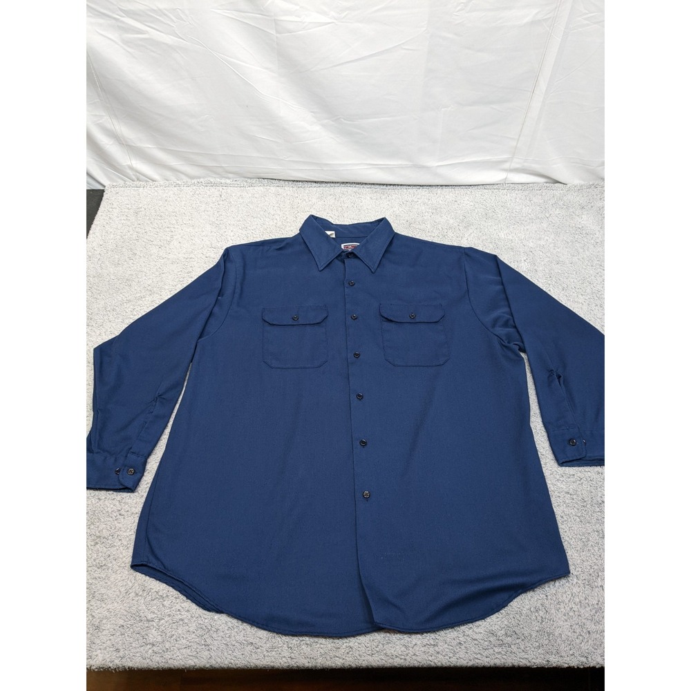 Vintage Big Mac Work Button Shirt‎ Men's XXL (19-19.5) Navy Blue Canvas Workwear